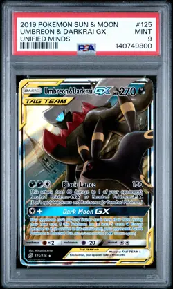 2019 POKEMON SUN & MOON UNIFIED MINDS #125 UMBREON & DARKRAI GX PSA 9 - Image 1