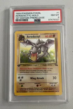 Aerodactyl 1st Edition RARE Prerelease POKEMON Card PSA 8 NM-MT FOSSIL Holo 1/62 - Image 1