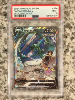 2021 Pokemon Evolving Skies Rayquaza V Alt Art 194 PSA 9 Mint - Image 1