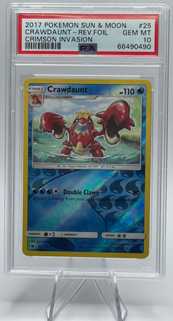 2017 POKEMON SUN & MOON CRIMSON INVASION #25 CRAWDAUNT-REVERSE FOIL PSA 10 GEM - Image 1