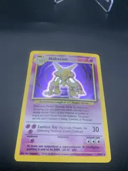 Pokemon TCG Alakazam Base Set Holo Card 1/102 Unlimited Rare LP - Image 3