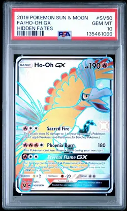 Pokemon Ho-Oh GX Hidden Fates Full Art #SV50 PSA 10 Gem Mint - Image 1