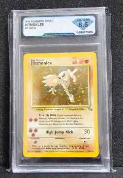 Pokemon TCG Hitmonlee Fossil 7/62 Holo Unlimited Holo Rare Graded 8.5 - Image 1