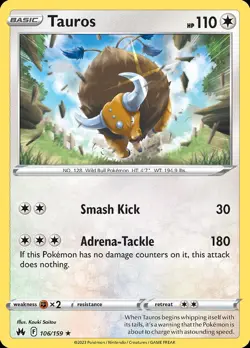 Pokemon Tauros (106/160) Crown Zenith LP REVERSE HOLO - Image 1