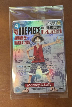 One Piece Card Game MONKEY D. LUFFY College Basketball Promo SEALED - MINT - Image 1