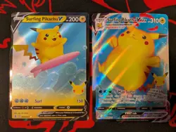 Pokemon Card TCG - Surfing Pikachu V & VMAX Ultra Rare Celebrations Near Mint - Image 1