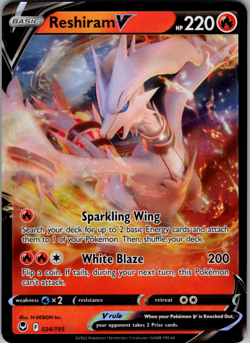 Reshiram V 024/195 - Pokemon Silver Tempest Sword & Shield Ultra Rare Card NM - Image 1
