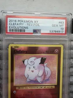 Pokemon TCG Clefairy Reverse Holo Card 63/108 Evolutions PSA 10 Gem Mint - Image 2