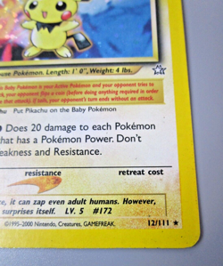 Pichu #12/111 1st First Edition Neo Genesis Holofoil LP 2000 Pokemon TCG - Image 3