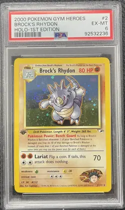 Graded Pokemon - Brock's Rhydon (2/132) Gym Heroes 1st Edition Holo PSA - Image 1