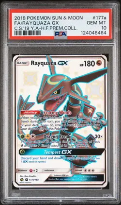 2018 Pokemon Hidden Fates Premium Collection #177a FA Rayquaza GX PSA 10 - Image 1
