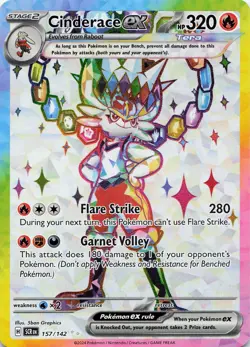 POKEMON Cinderace ex - #157/142 Holo SV07: Stellar Crown NM - Image 1