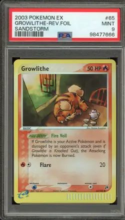 Pokemon Growlithe EX Sandstorm Reverse Holo #65 PSA 9 Mint - Image 1