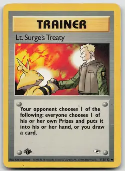Pokemon Card Lt. Surge's Treaty Uncommon Gym Heroes 112/132 - Image 1