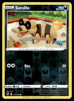 Sandile 111/195 Pokemon Card Silver Tempest Common Rev Holo 70 HP Near Mint K11 - Image 1