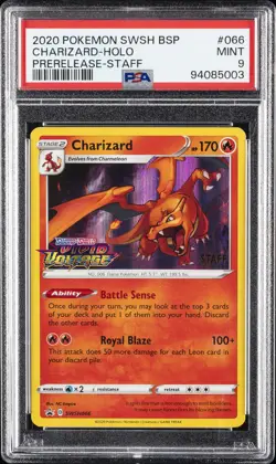 2020 POKEMON SWSH BLACK STAR PROMO PRERELEASE-STAFF #066 CHARIZARD-HOLO PSA 9 - Image 1