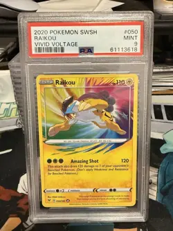 2020 Pokemon Raikou Holo Amazing Rare 050/185 SWSH Vivid Voltage PSA 9 Mint - Image 1