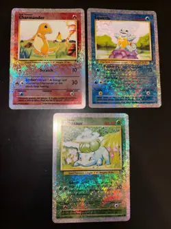 Pokemon 2002 Legendary collection Reverse Holo Full STARTER Set Eng GOOD - Image 2