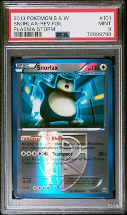 2013 POKEMON B&W PLASMA STORM #101 SNORLAX-REVERSE FOIL PSA 9 - Image 1