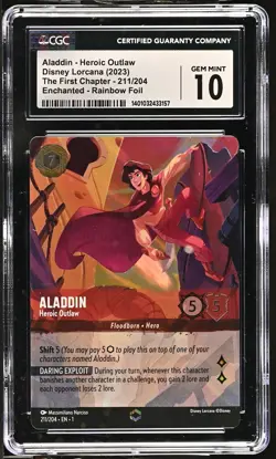 Disney Lorcana GRADED 2023 Aladdin Heroic Outlaw 211 ENC GM 10 CGC - Image 1