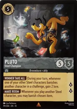 191/204 PLUTO STEEL CHAMPION EN10 RARE DISNEY LORCANA CARD - Image 1