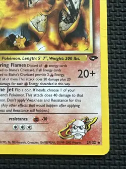 Blaine’s Charizard 2/132 Holo Rare Gym Challenge Pokemon Card HP / DMG - Image 4