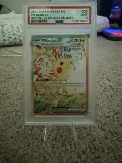 Pokemon Pikachu 2024 TCG EX Holo Rare Card 238/191 Sir Surging Sparks PSA 9 - Image 1