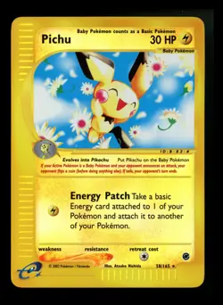 #3 Pichu 58/165 Expedition 2002 Reverse Holo E-Series Vintage Pokemon Card TCG - Image 1