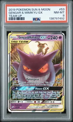 Pokemon PSA 8 Gengar & Mimikyu GX Holo 2019 53/181 Team Up English - Image 1