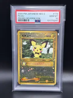 2000 PICHU Neo 2 Promo #172 Japanese JP JPN Reverse Holo Foil Pokemon PSA 10 - Image 1