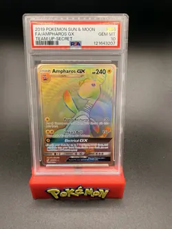 2019 POKEMON SUN & MOON TEAM UP SECRET #185 FULL ART/AMPHAROS GX PSA 10 - Image 1
