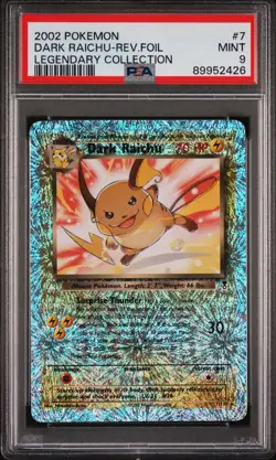 2002 Pokemon Legendary Collection Reverse Holo Dark Raichu #7 PSA 9 - Image 1
