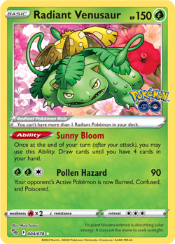 Pokemon TCG Radiant Venusaur 004/078 Pokemon GO RADIANT RARE NM/M - Image 1