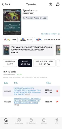 2023 POKEMON PAL EN-PALDEA EVOLVED TRIPLE WHAMMY TIN #135 TYRANITAR PSA 10 - Image 2