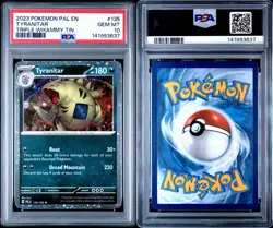 2023 POKEMON PAL EN-PALDEA EVOLVED TRIPLE WHAMMY TIN #135 TYRANITAR PSA 10 - Image 4