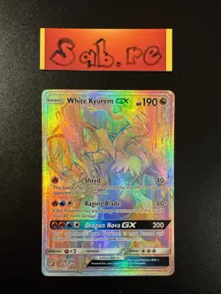 MINT Condition White Kyurem GX Rainbow Rare SM Dragon Majesty 74/70 Pokemon Card - Image 1