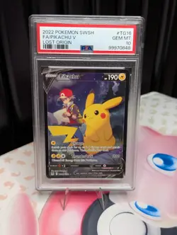 2022 POKEMON SWORD & SHIELD LOST ORIGIN #TG16 FULL ART/PIKACHU V PSA 10 - Image 1