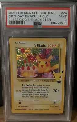 Pokemon Birthday Pikachu Celebrations Classic Collection Holo 24/53 PSA 9 - Image 1