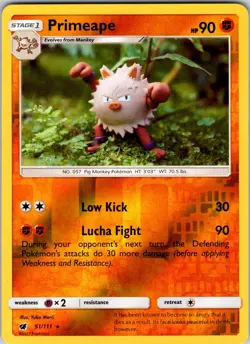 Primeape 51/111 SM - Crimson Invasion Pokemon TCG NM Reverse Holo - Image 1