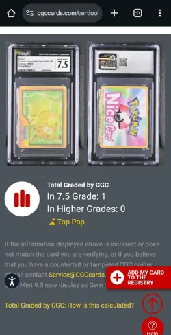 CGC 7.5 2004 Japanese Pokemon Channel Nice Card Lenticular RAICHU - Image 2