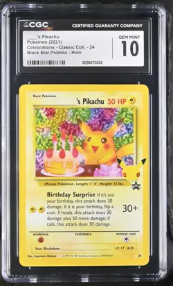 CGC 10 Birthday Pikachu Pokemon (2021) Celebrations - 24 Black Star Promo - Image 1