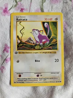 Pokemon Card Rattata Shadowless Base Set 1st Edition Common 61/102 - Image 1