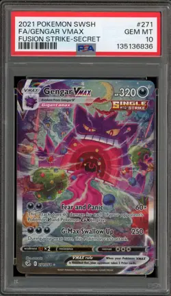Pokemon Gengar VMAX Fusion Strike Secret Rare Full Alt Art #271 PSA 10 Gem Mint - Image 1