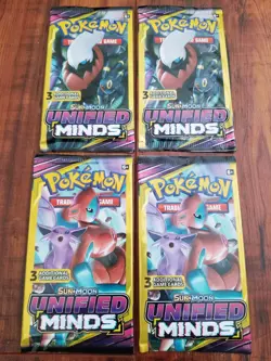 Pokemon Sun & Moon Unified Minds 3 Card Mini Booster Pack - 4 Packs - Sealed/NEW - Image 1