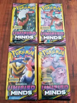 Pokemon Sun & Moon Unified Minds 3 Card Mini Booster Pack - 4 Packs - Art Set - Image 1