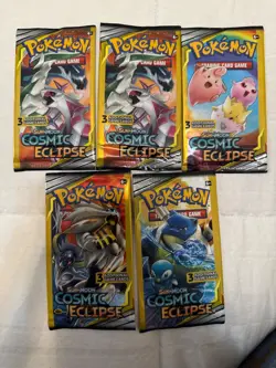 Pokemon Sun & Moon Cosmic Eclipse 3-Card Booster Pack Art Set+1 Extra Sealed! - Image 1
