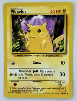 Pokemon Pikachu 58/102 Base Set Unlimited Common TCG WOTC 1999 - Image 1