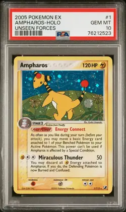 2005 Pokemon PSA 10 Ampharos Holo - 1/115 Ex Unseen Forces GEM MINT POP 22 - Image 1