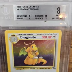 Pokemon Dragonite Fossil Unlimited 4/62 Holo Rare Beckett Graded 1999 - Image 1