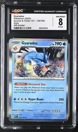 Pokemon TCG MEW 151 : GYARADOS 130/165 CGC 8 Holo Error Miscut Off Center *RARE* - Image 1